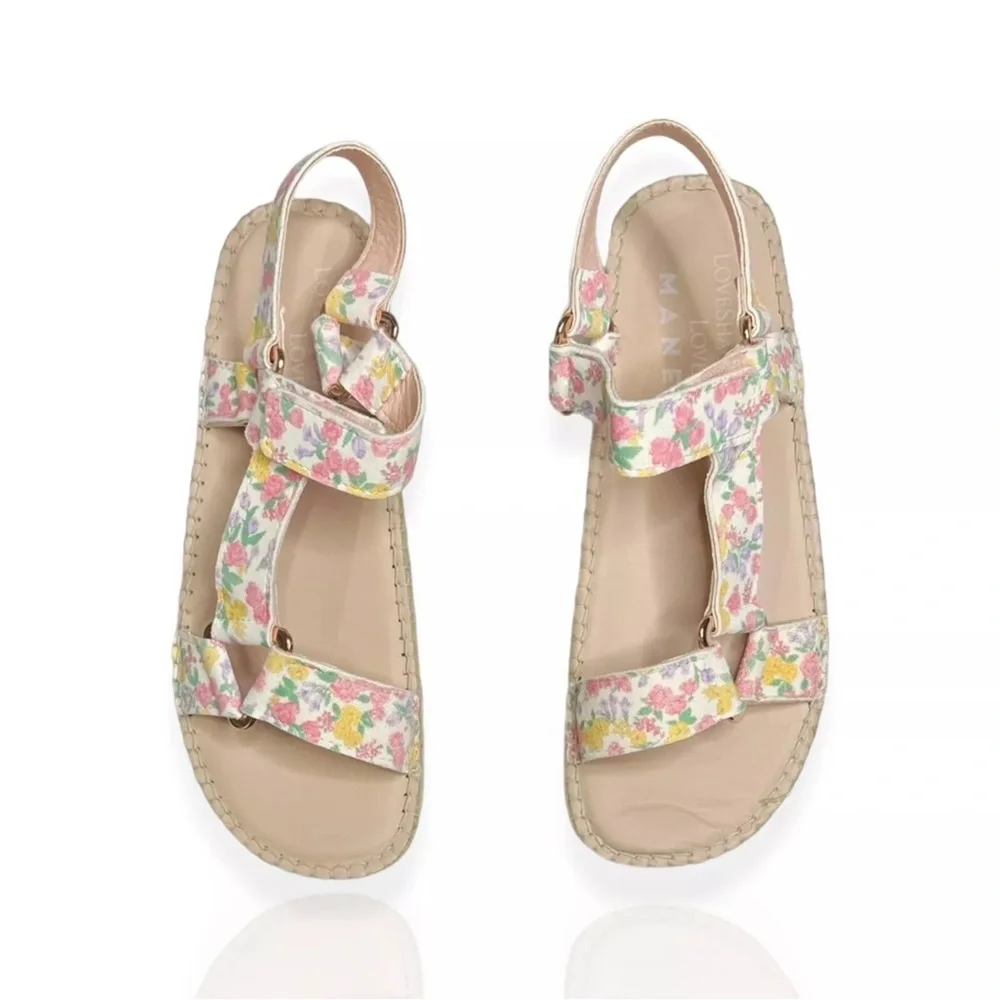 LOVESHACKFANCY x MANEBI Floral Leather Espadrille Sport Sandals - Fruity Punch